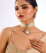 Gold plated sliver stone pearl choker set