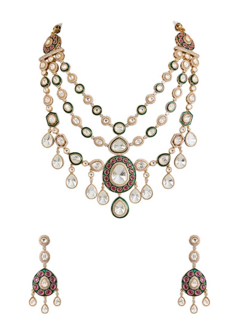 Gold plated multicolor stone layered necklace set
