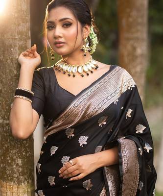 New Banarasi Silk Black Woven Women's Saree With Blouse Set  2