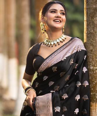 New Banarasi Silk Black Woven Women's Saree With Blouse Set  3