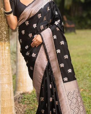 New Banarasi Silk Black Woven Women's Saree With Blouse Set  4