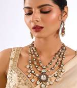 Gold plated multicolor stone layered necklace set