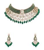 Gold plated green stone choker necklace set