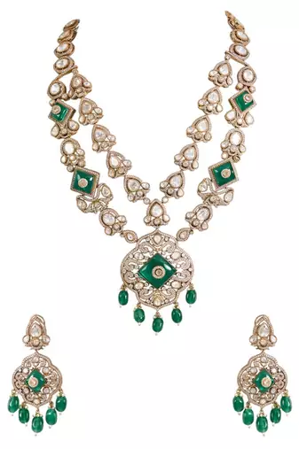 Gold plated green stone necklace set