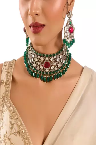 Gold plated multicolor stone necklace set