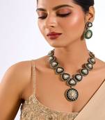 Gold plated green stone necklace set