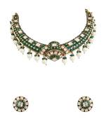 Gold plated green stone choker necklace set
