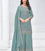 Grey vichitra silk embroidered Palazzo suit
