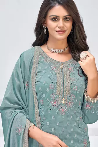 Grey vichitra silk embroidered Palazzo suit
