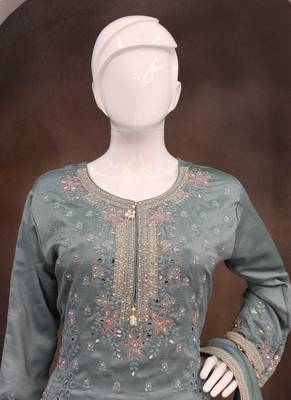 Grey vichitra silk embroidered Palazzo suit 4