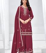 Maroon vichitra silk embroidered Palazzo suit