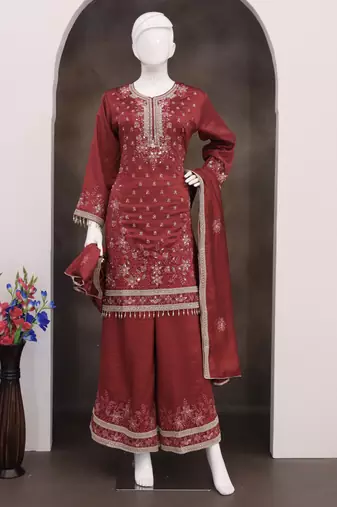 Maroon vichitra silk embroidered Palazzo suit