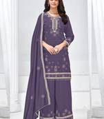 Violet vichitra silk embroidered Palazzo suit