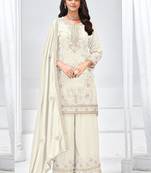 Off white vichitra silk embroidered Palazzo suit
