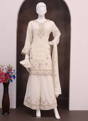 Off white vichitra silk embroidered Palazzo suit 3