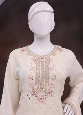 Off white vichitra silk embroidered Palazzo suit 4
