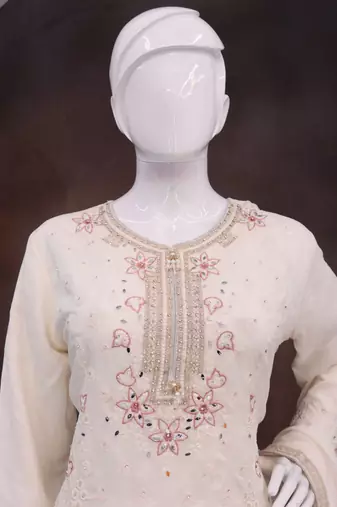 Off white vichitra silk embroidered Palazzo suit