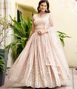 Peach Georgette Zari Sequins Embroidery Work Semi Sttiched Lehenga Choli 
