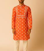 Navratri orange crepe kurta set for mens