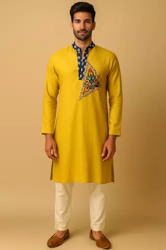 Navratri yellow rayon kurta set for mens