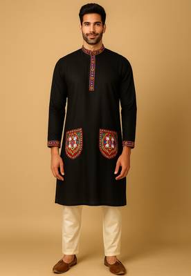 Navratri black rayon kurta set for mens 1