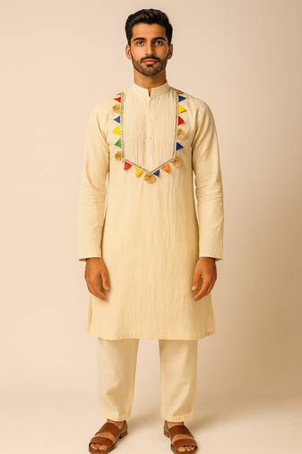 Navrartri cream rayon kurta set for mens