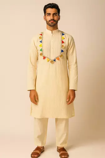 Navrartri cream rayon kurta set for mens