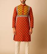 Navratri orange cotton kurta set for mens