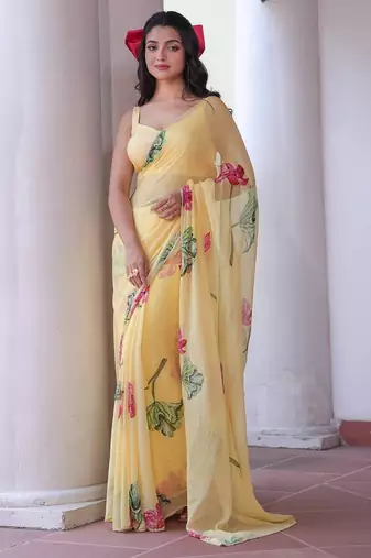 Yellow Color Soft Tebby Silk Women's Saree With Blouse Set