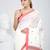 Elegant white cotton saree with red and green diamond motifs