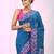Elegant sapphire blue cotton saree with geometric floral borders