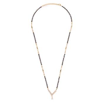 Traditional stylish oval shape gold plated black beaded adjustable chain mangalsutra for women 1