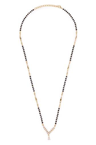 Traditional stylish oval shape gold plated black beaded adjustable chain mangalsutra for women