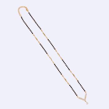 Traditional stylish oval shape gold plated black beaded adjustable chain mangalsutra for women 2