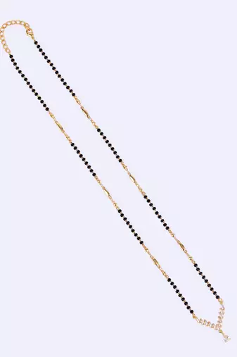Traditional stylish oval shape gold plated black beaded adjustable chain mangalsutra for women