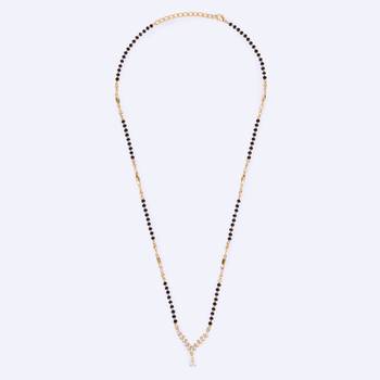 Traditional stylish oval shape gold plated black beaded adjustable chain mangalsutra for women 3