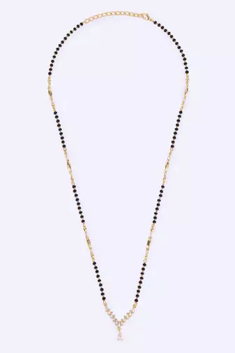 Traditional stylish oval shape gold plated black beaded adjustable chain mangalsutra for women