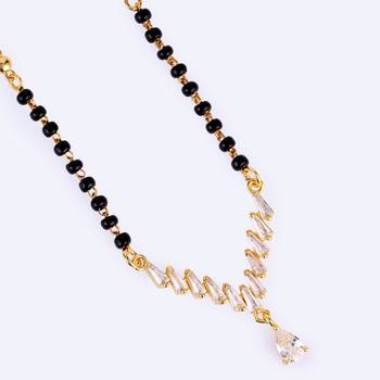 Traditional stylish oval shape gold plated black beaded adjustable chain mangalsutra for women 4