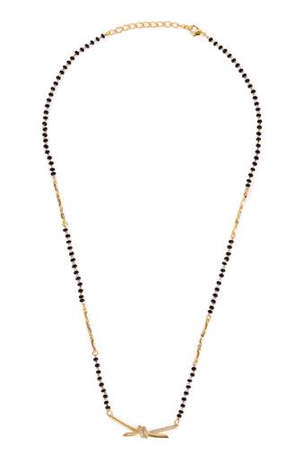 Traditional delicate cz studded gold plated black beaded adjustable chain mangalsutra for women