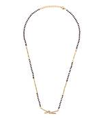 Traditional delicate cz studded gold plated black beaded adjustable chain mangalsutra for women