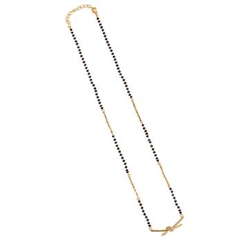 Traditional delicate cz studded gold plated black beaded adjustable chain mangalsutra for women 2