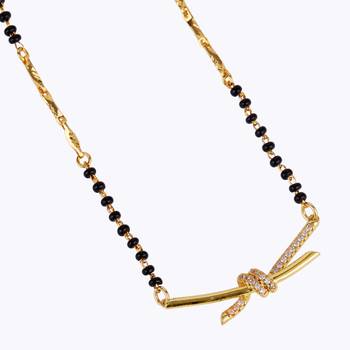 Traditional delicate cz studded gold plated black beaded adjustable chain mangalsutra for women 3
