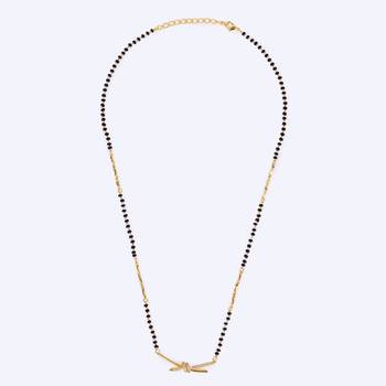 Traditional delicate cz studded gold plated black beaded adjustable chain mangalsutra for women 4
