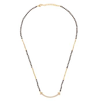 Traditional trendy stylish cz studded gold plated black beaded adjustable chain mangalsutra for women 1