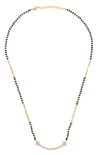 Traditional trendy stylish cz studded gold plated black beaded adjustable chain mangalsutra for women
