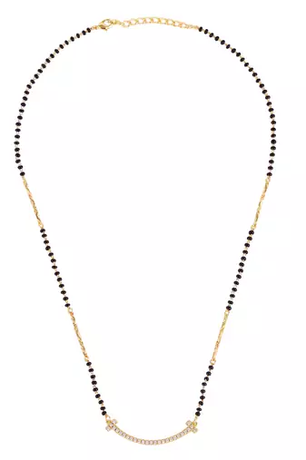 Traditional trendy stylish cz studded gold plated black beaded adjustable chain mangalsutra for women