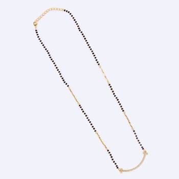 Traditional trendy stylish cz studded gold plated black beaded adjustable chain mangalsutra for women 2