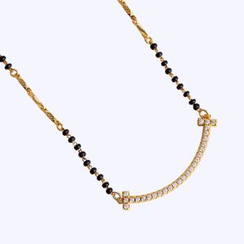 Traditional trendy stylish cz studded gold plated black beaded adjustable chain mangalsutra for women 3