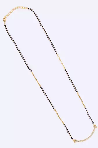 Traditional trendy stylish cz studded gold plated black beaded adjustable chain mangalsutra for women