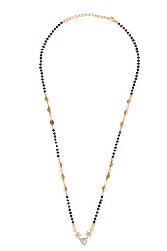 Traditional modern flower and heart shape gold plated black beaded adjustable chain mangalsutra for women